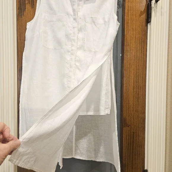 THIS IS IT! CHICO'S White Linen Unique Tunic With Under Shirt/Slit Sides-Size 1 - Picture 5 of 10